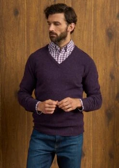 Hampshire Lambswool Jumper In Elderberry - Classic Fit -Alan Paine Fashion Store Hampshire Lambswool Jumper Elderberry 3