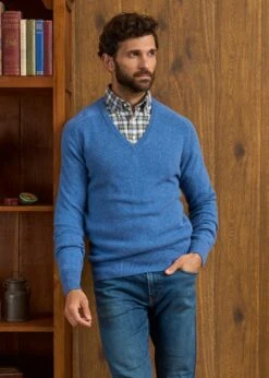 Hampshire Lambswool Jumper In Jeans - Classic Fit -Alan Paine Fashion Store Hampshire Lambswool Jumper Jeans 2