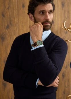 Hampshire Lambswool Jumper In Navy - Classic Fit -Alan Paine Fashion Store Hampshire Lambswool Jumper Navy 5