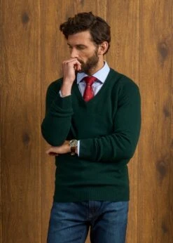Hampshire Lambswool Jumper In Tartan Green - Classic Fit -Alan Paine Fashion Store Hampshire Lambswool Jumper Tartan Green 2