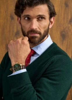 Hampshire Lambswool Jumper In Tartan Green - Classic Fit -Alan Paine Fashion Store Hampshire Lambswool Jumper Tartan Green 4
