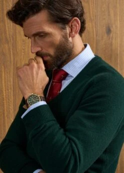 Hampshire Lambswool Jumper In Tartan Green - Classic Fit -Alan Paine Fashion Store Hampshire Lambswool Jumper Tartan Green 5