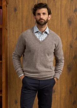 Hampshire Lambswool Jumper In Vole - Classic Fit -Alan Paine Fashion Store Hampshire Lambswool Jumper Vole 2