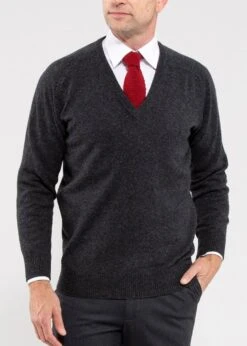 Hampshire Men's Lambswool Jumper In Charcoal - Classic Fit -Alan Paine Fashion Store Hampshire Lambswool Saddle Shoulder Charcoal Jumper image1
