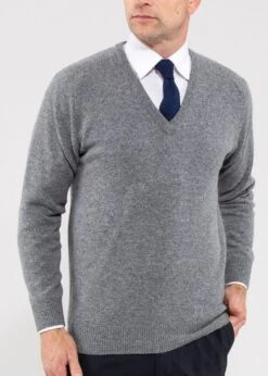 Hampshire Lambswool Jumper In Grey Mix - Classic Fit -Alan Paine Fashion Store Hampshire Lambswool Saddle Shoulder Grey Mix Jumper Image1