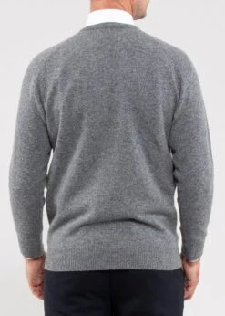 Hampshire Lambswool Jumper In Grey Mix - Classic Fit -Alan Paine Fashion Store Hampshire Lambswool Saddle Shoulder Grey Mix Jumper Image3