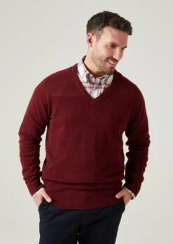 Hampshire Lambswool Jumper In Red Velvet - Classic Fit -Alan Paine Fashion Store Hampshire Men s Lambswool Jumper In Classic Fit Red velvet 5