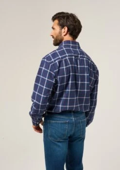 Ilkley Flannel Check Shirt In Blue - Shooting Fit -Alan Paine Fashion Store Ilkey Flannel Check Shirt Blue 2