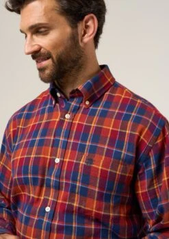 Ilkley Flannel Check Shirt In Red - Shooting Fit -Alan Paine Fashion Store Ilkley Flannel Check Shirt Red 1