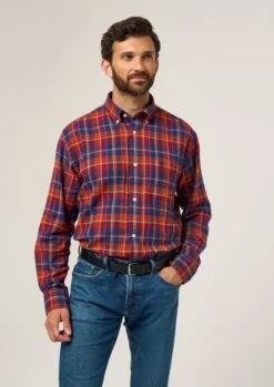 Ilkley Flannel Check Shirt In Red - Shooting Fit -Alan Paine Fashion Store Ilkley Flannel Check Shirt Red 3