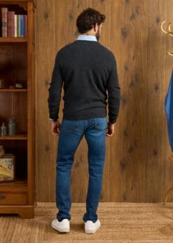 Kilsyth Men's Lambswool Jumper In Charcoal - Regular Fit -Alan Paine Fashion Store Kilsyth Lambswool Vee Neck Jumper Charcoal 4