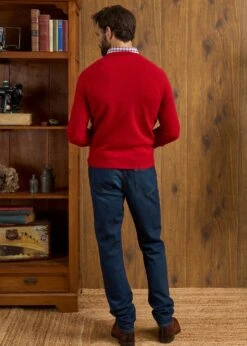 Kilsyth Men's Lambswool Jumper In Dubonnet - Regular Fit 12 Kilsyth Men's Lambswool Jumper In Dubonnet - Regular Fit -Alan Paine Fashion Store Kilsyth Lambswool Vee Neck Jumper Dubbonet 4