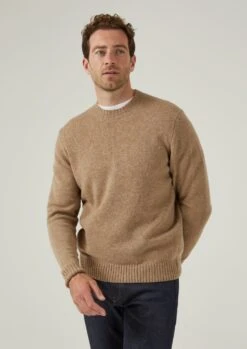 Kinnadie Supersoft Shetland Jumper In Pale Oak - Regular Fit -Alan Paine Fashion Store Kinnadie mens supersoft shetland jumper pale oak 4