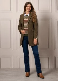 Surrey Ladies Mid-Thigh Tweed Coat In Hemlock - Regular Fit 10 Surrey Ladies Mid-Thigh Tweed Coat In Hemlock - Regular Fit -Alan Paine Fashion Store Ladies Tweed Long Coat Surrey Hemlock 2
