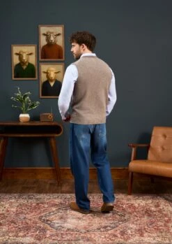 Maywick Men's Lambswool Fair Isle Waistcoat In Vole -Alan Paine Fashion Store Lambswool Fairisle Kinitted Slipover Vole 4