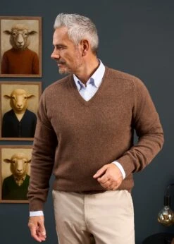 Hampshire Lambswool Jumper In Tobacco - Classic Fit -Alan Paine Fashion Store Lambswool Saddle Shoulder Tobacco Jumper 6