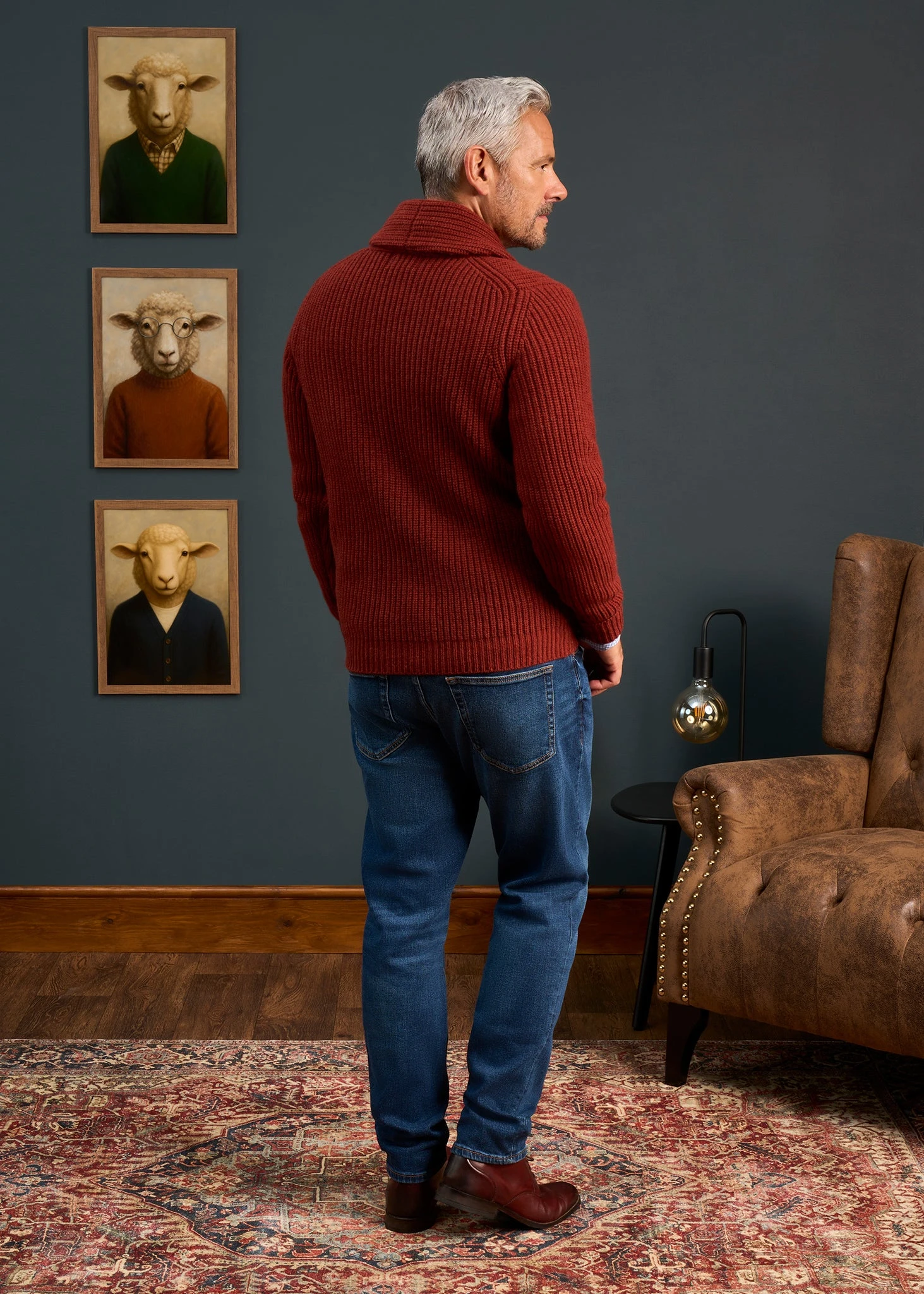 Usworth Men's Shawl Collar Lambswool Jumper In Sienna - Regular Fit 4 Usworth Men's Shawl Collar Lambswool Jumper In Sienna - Regular Fit - Image 4