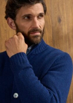 Landford Men's Lambswool Buttoned Jumper In Indigo - Regular Fit -Alan Paine Fashion Store Landford Cable Lambswool Cardigan Indigo 6