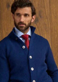 Landford Men's Lambswool Buttoned Jumper In Indigo - Regular Fit -Alan Paine Fashion Store Landford Cable Lambswool Cardigan Indigo 7