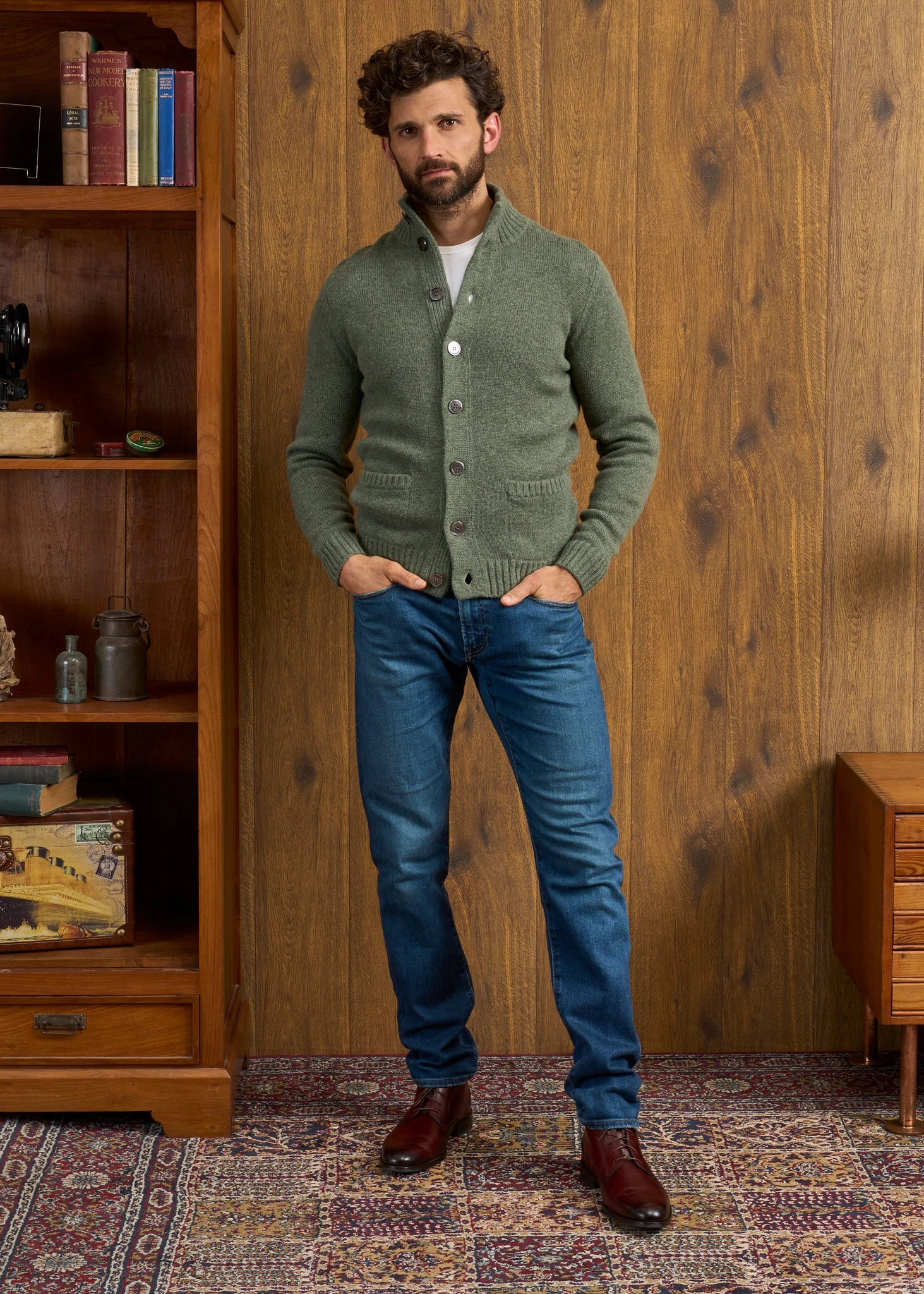 Landford Men's Lambswool Buttoned Jumper In Landscape - Regular Fit 2 Landford Men's Lambswool Buttoned Jumper In Landscape - Regular Fit - Image 2