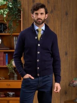 Landford Men's Lambswool Buttoned Jumper In Navy - Regular Fit 8 Landford Men's Lambswool Buttoned Jumper In Navy - Regular Fit -Alan Paine Fashion Store Landford Mock Cardigan Navy 3