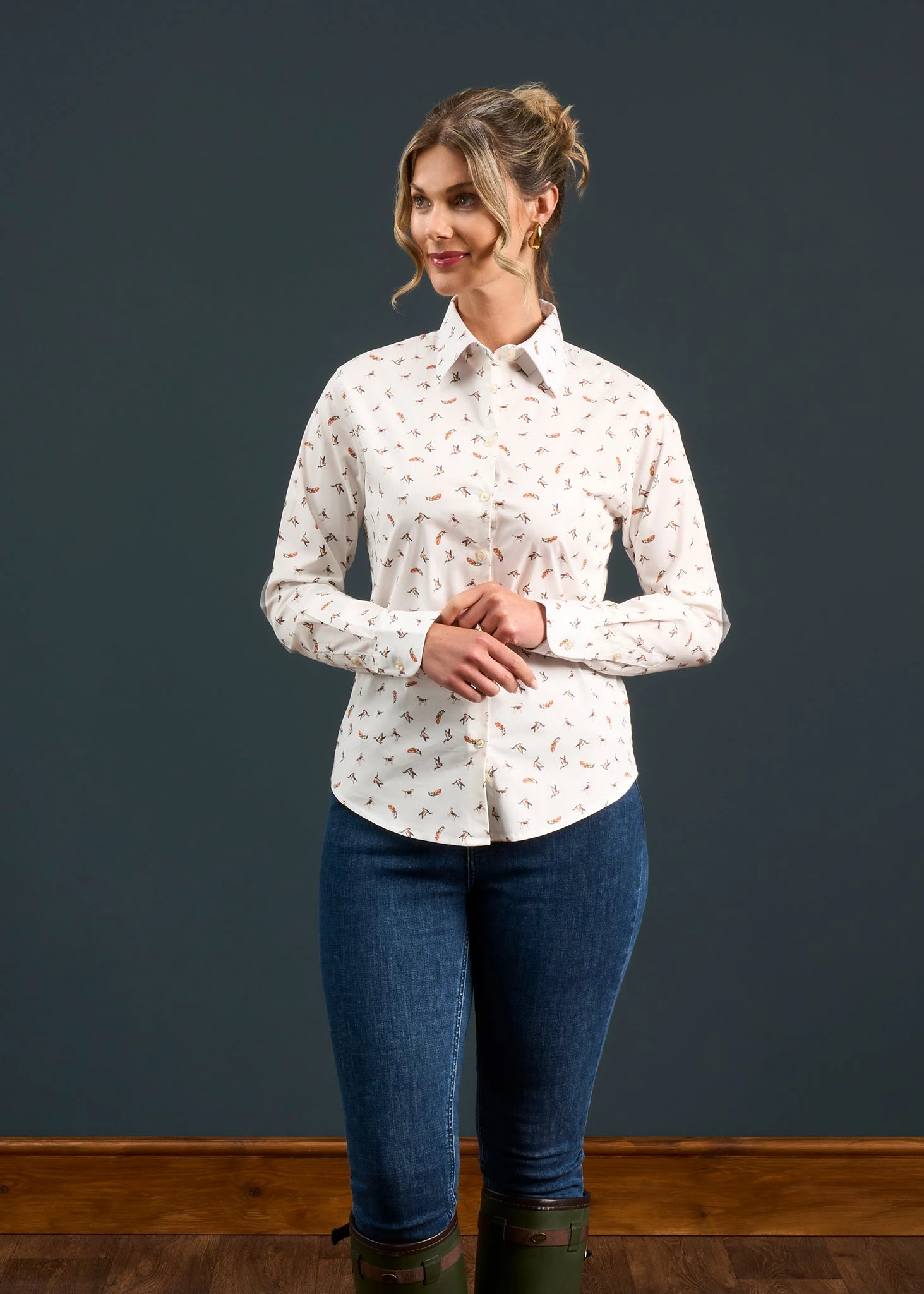 Lawen Ladies Printed Cotton Shirt - Dog & Duck Design 2 Lawen Ladies Printed Cotton Shirt - Dog & Duck Design - Image 2