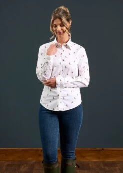 Lawen Ladies Printed Cotton Shirt - Pheasant Design -Alan Paine Fashion Store Lawen Ladies Printed Cotton Shirt Pheasant Design 1