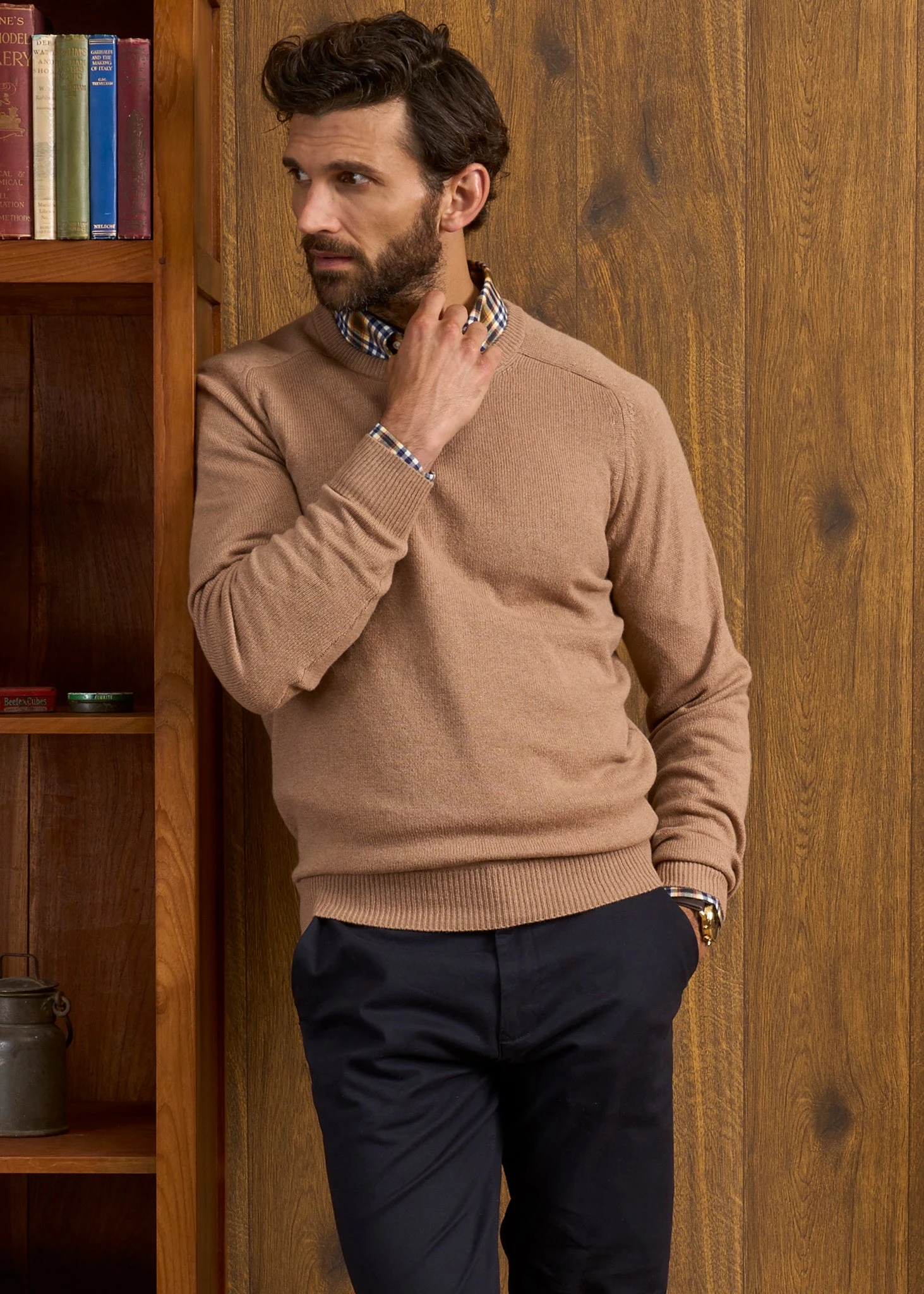 Lenzie Men's Lambswool Jumper In Camel - Regular Fit 3 Lenzie Men's Lambswool Jumper In Camel - Regular Fit - Image 3