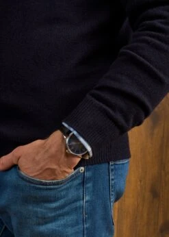 Lenzie Men's Lambswool Jumper In Navy Jumper - Regular Fit -Alan Paine Fashion Store Lenzie Lambswool Crew Neck Jumper Navy 4