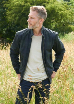 Letson Bomber Jacket In Navy Check -Alan Paine Fashion Store Leston Bomber Jacket Navy Check LS