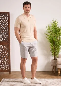Knighton Luxury Cotton Polo With Pointelle Detail In Sand