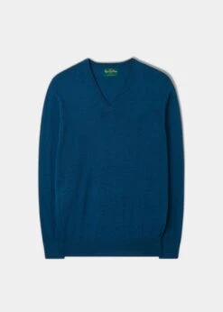 Millbreck Men's Merino Wool Jumper In Bottle Blue - Regular Fit