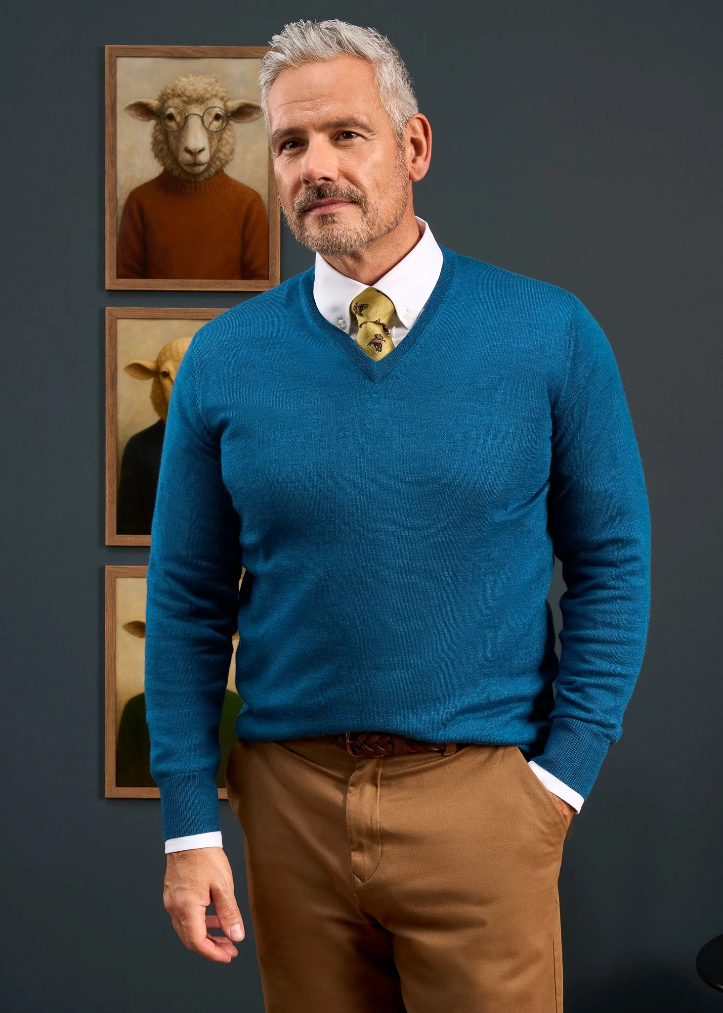 Millbreck Men's Merino Wool Jumper In Bottle Blue - Regular Fit 2 Millbreck Men's Merino Wool Jumper In Bottle Blue - Regular Fit - Image 2