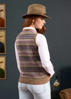 Mae Ladies Luxury Fair Isle Jumper In Pecan And Lilac -Alan Paine Fashion Store Mae Ladies Fair Isle Tank Top Pecan 2