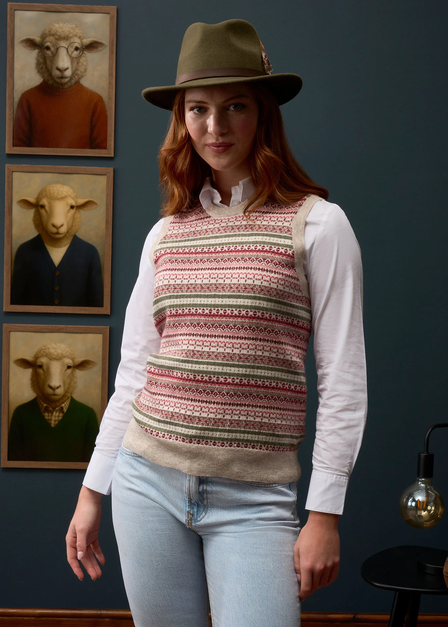 Mae Ladies Luxury Fair Isle Jumper In Porridge And Red 5 Mae Ladies Luxury Fair Isle Jumper In Porridge And Red - Image 5