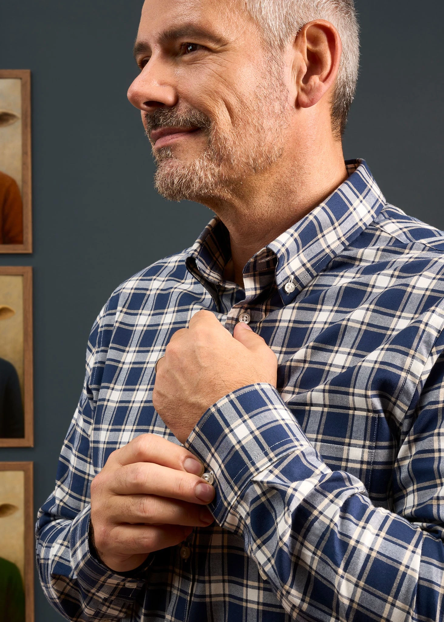 Men's Cotton Button Down Blue Check Shirt - Regular Fit 4 Men's Cotton Button Down Blue Check Shirt - Regular Fit - Image 4