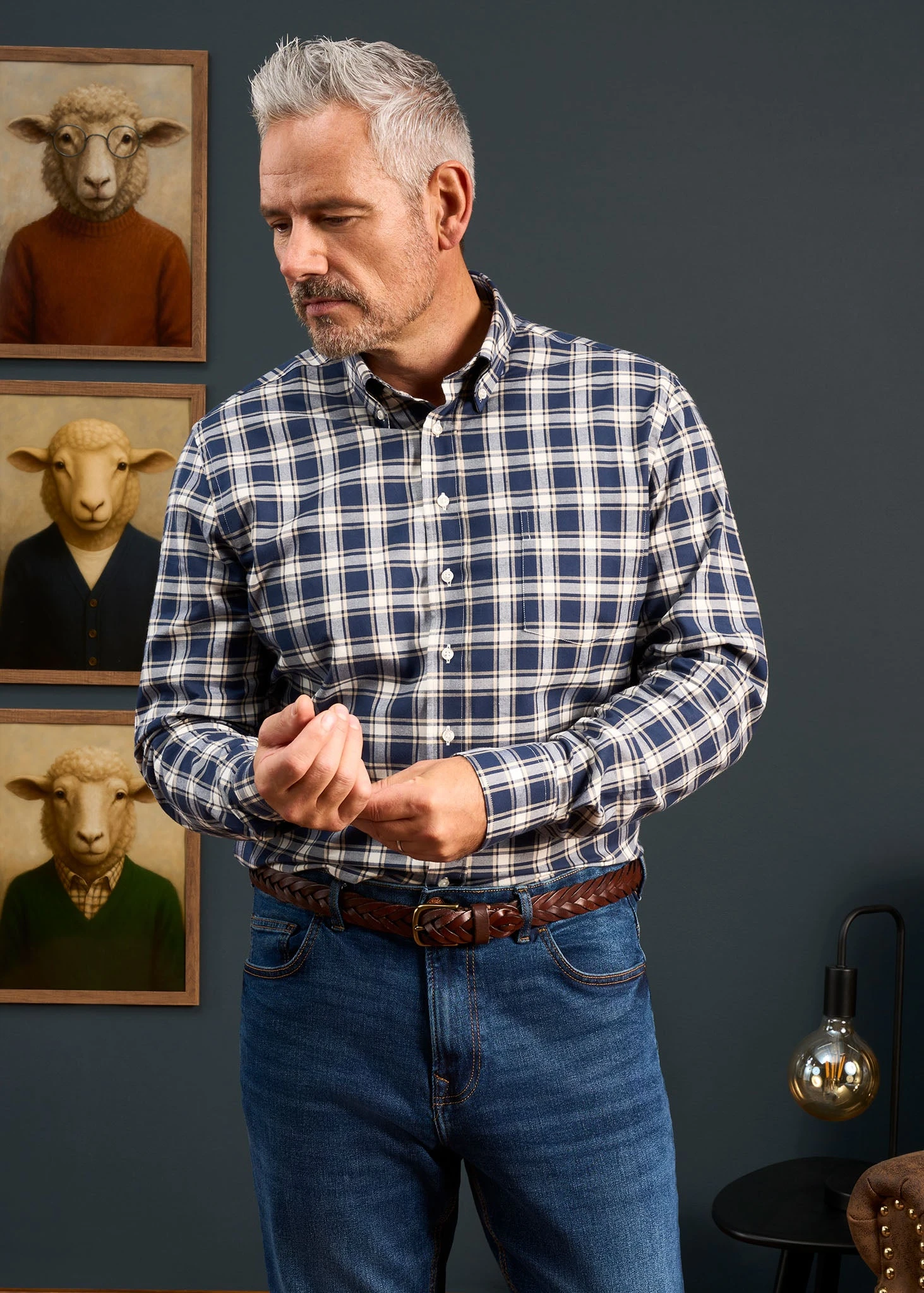 Men's Cotton Button Down Blue Check Shirt - Regular Fit 2 Men's Cotton Button Down Blue Check Shirt - Regular Fit - Image 2