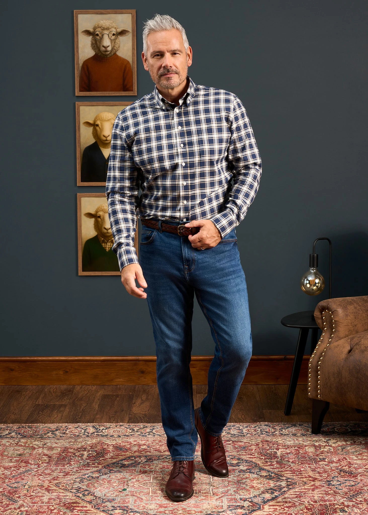 Men's Cotton Button Down Blue Check Shirt - Regular Fit 3 Men's Cotton Button Down Blue Check Shirt - Regular Fit - Image 3