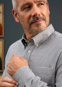 Men's Cotton Button Down Blue Small Check Shirt - Regular Fit. -Alan Paine Fashion Store Mens Button Down Blue Small Check Shirt 2