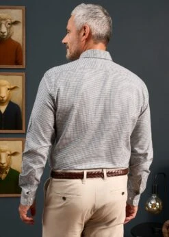 Men's Cotton Button Down Blue Small Check Shirt - Regular Fit. -Alan Paine Fashion Store Mens Button Down Blue Small Check Shirt 3