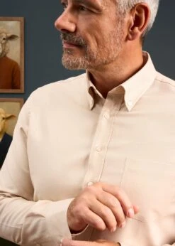 Men's Cotton Button Down Brown Shirt - Regular Fit -Alan Paine Fashion Store Mens Button Down Shirt Light Brown 2