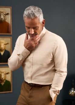 Men's Cotton Button Down Brown Shirt - Regular Fit -Alan Paine Fashion Store Mens Button Down Shirt Light Brown 3