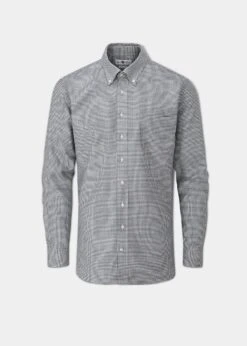 Men's Cotton Button Down Blue Small Check Shirt - Regular Fit.