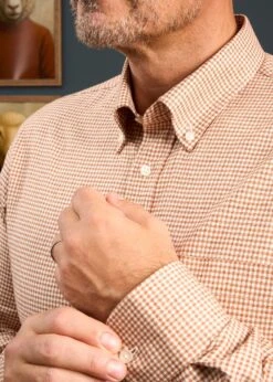 Men's Cotton Button Down Brown Small Check Shirt - Regular Fit 6 Men's Cotton Button Down Brown Small Check Shirt - Regular Fit -Alan Paine Fashion Store Mens Cotton Button Down Shirt Small Brown Check 1