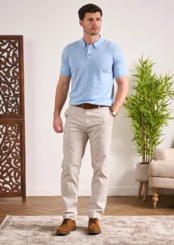 Paignton Cotton Polo Shirt In Steel Blue Mix 8 Paignton Cotton Polo Shirt In Steel Blue Mix -Alan Paine Fashion Store Mens Cotton Polo Shirt Navy Blue 1