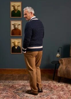 Grafton Men's Merino Wool Cable Cricket Jumper In Navy - Regular Fit -Alan Paine Fashion Store Mens Cricket Jumper Navy Glod Trim 2