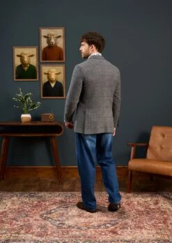 Surrey Tweed Lined Blazer In Blue Check - Regular Fit 11 Surrey Tweed Lined Blazer In Blue Check - Regular Fit -Alan Paine Fashion Store Mens Grey Tweed Blazer Grey Check 5