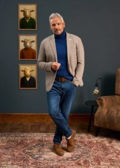 Richmond Men's Knitted Blazer In Oat -Alan Paine Fashion Store Mens Knitted Blazer Cream 1