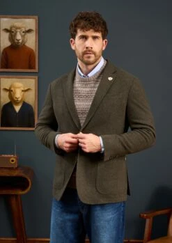 Richmond Men's Knitted Blazer In Olive 7 Richmond Men's Knitted Blazer In Olive -Alan Paine Fashion Store Mens Knitted Blazer Olive 1