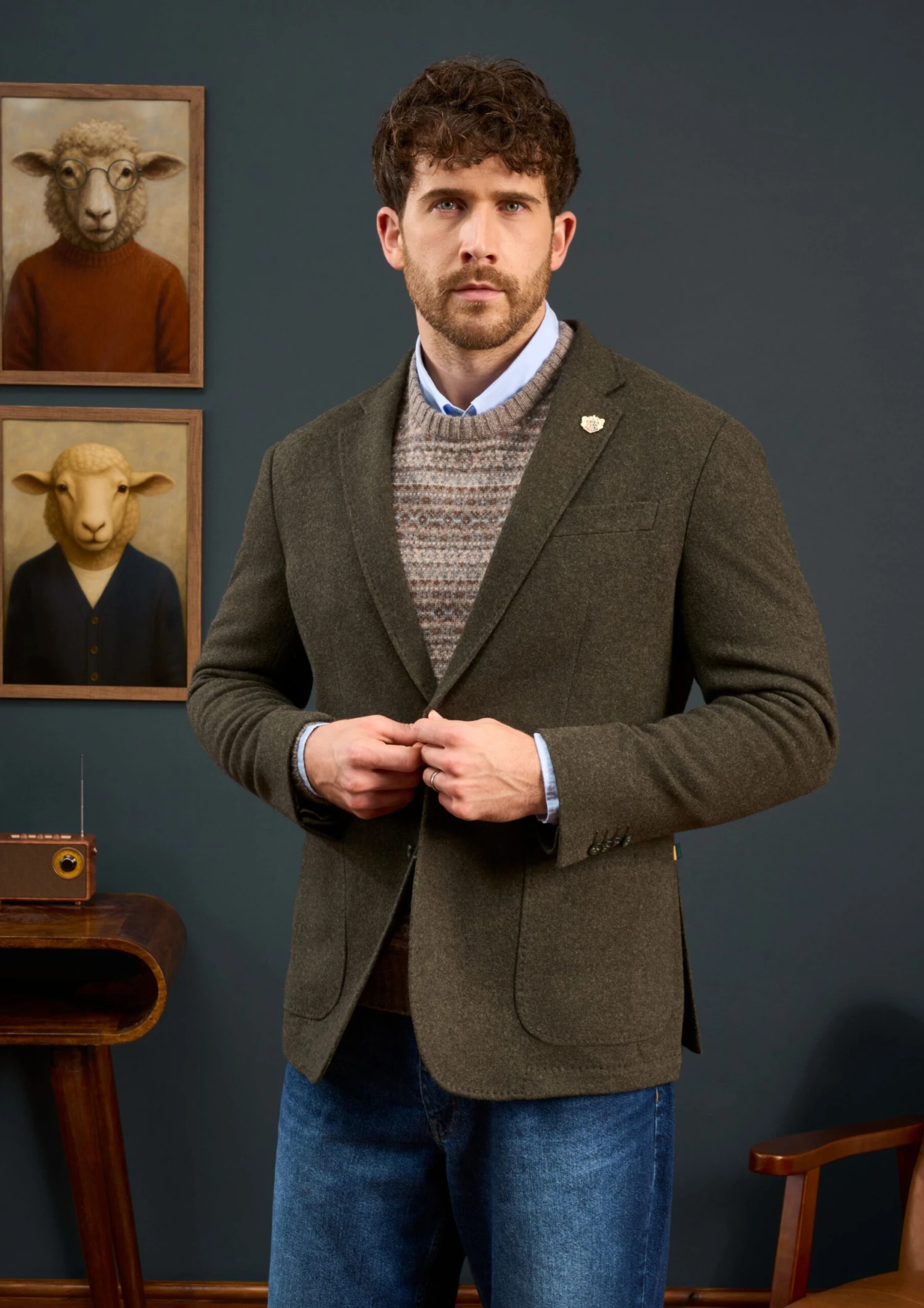 Richmond Men's Knitted Blazer In Olive 3 Richmond Men's Knitted Blazer In Olive - Image 3